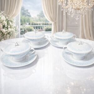 Rosenthal Continental R2225 Cream Soup Set – 4 Bowls with Lids & Saucers
